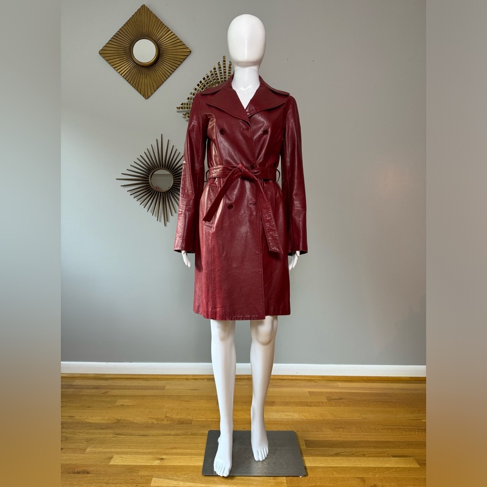 Theory Burgundy Leather Trench Coat Gem